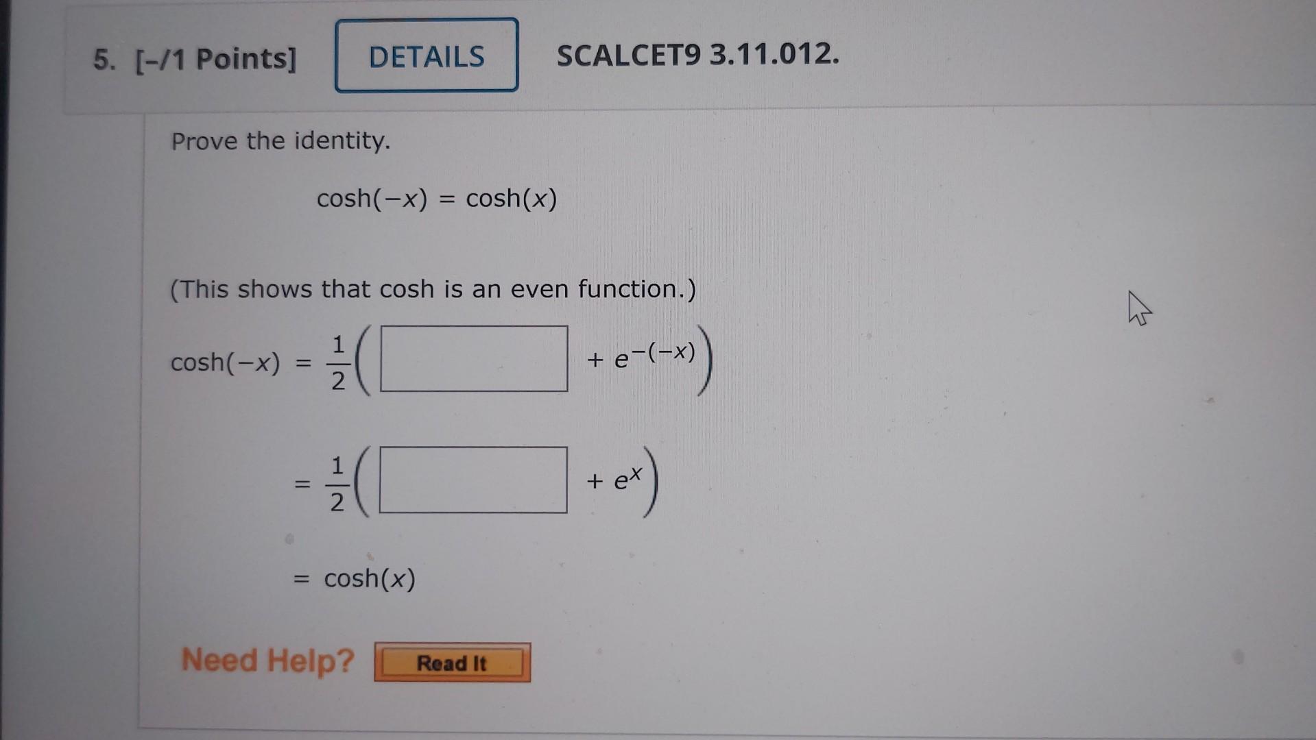 Solved Prove The Identity Cosh X Cosh X This Shows That Chegg