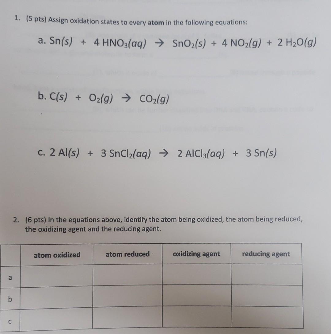 Solved 1 5 Pts Assign Oxidation States To Every Atom In Chegg