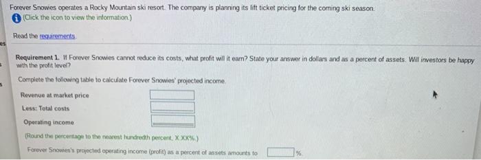 Solved Forever Snowies Operates A Rocky Mountain Ski Resort Chegg