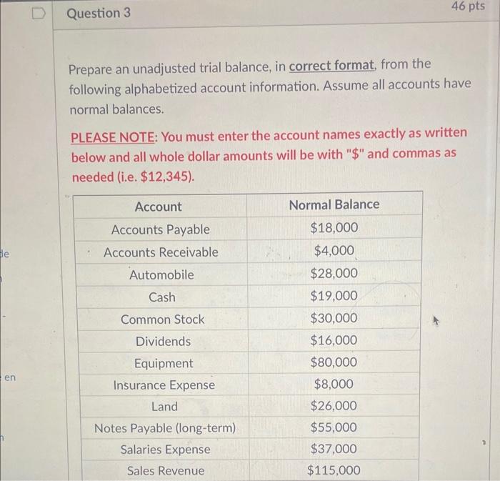 Solved Prepare An Unadjusted Trial Balance In Correct Chegg