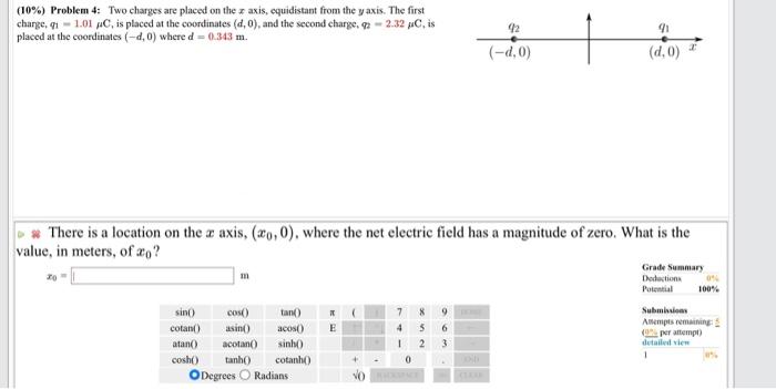 10 Problem 4 Two Charges Are Placed On The X Chegg