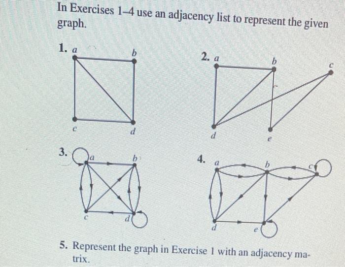 Solved In Exercises 1 4 Use An Adjacency List To Represent Chegg