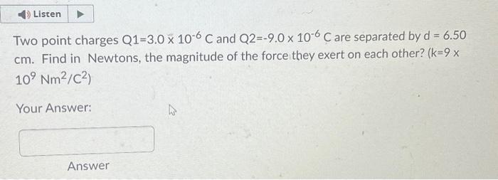 Solved Listen Two Point Charges Q X C And Q Chegg