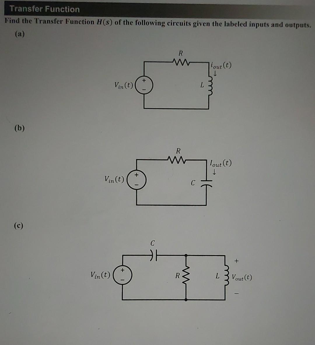 Solved Find The Transfer Function H S Of The Following Chegg