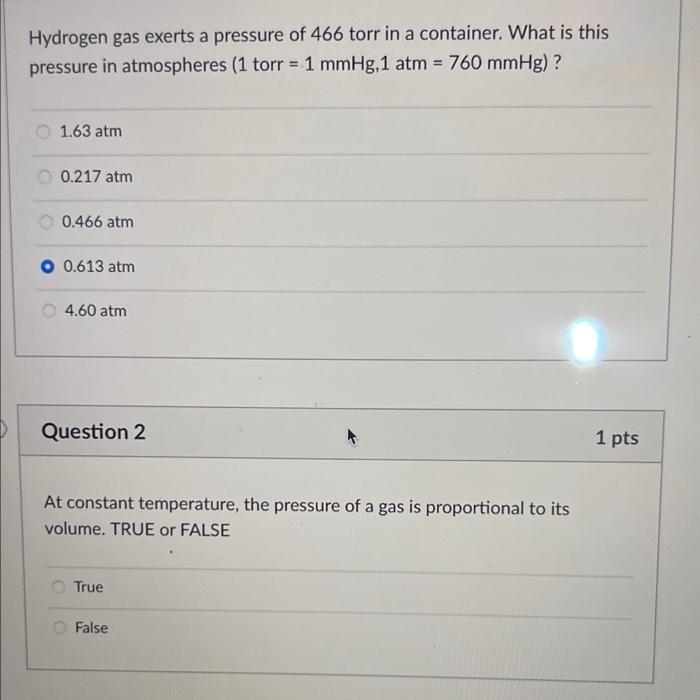 Solved Hydrogen Gas Exerts A Pressure Of 466 Torr In A Chegg