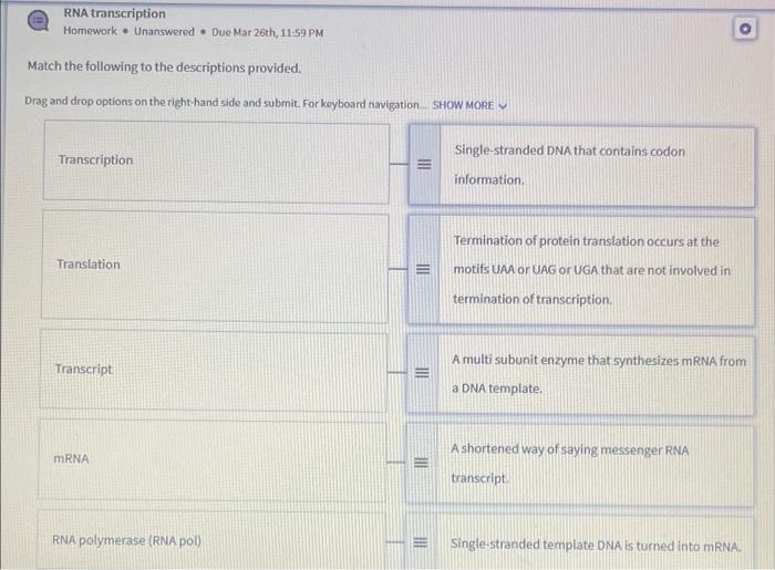 RNA Transcription Homework Unanswered Due Mar Chegg