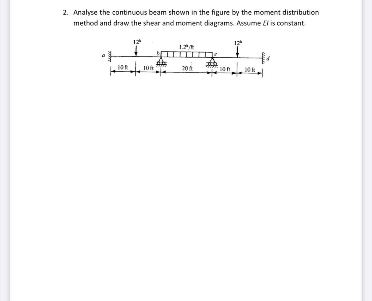 Solved 2 Analyse The Continuous Beam Shown In The Figure By Chegg