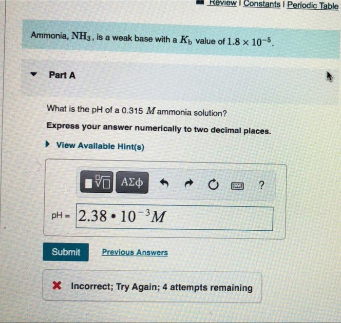 Solved Review Constants Periodic Table Ammonia Nh Is Chegg