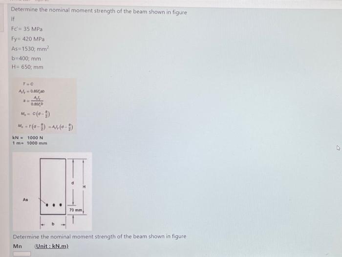 Solved Determine The Nominal Moment Strength Of The Beam Chegg