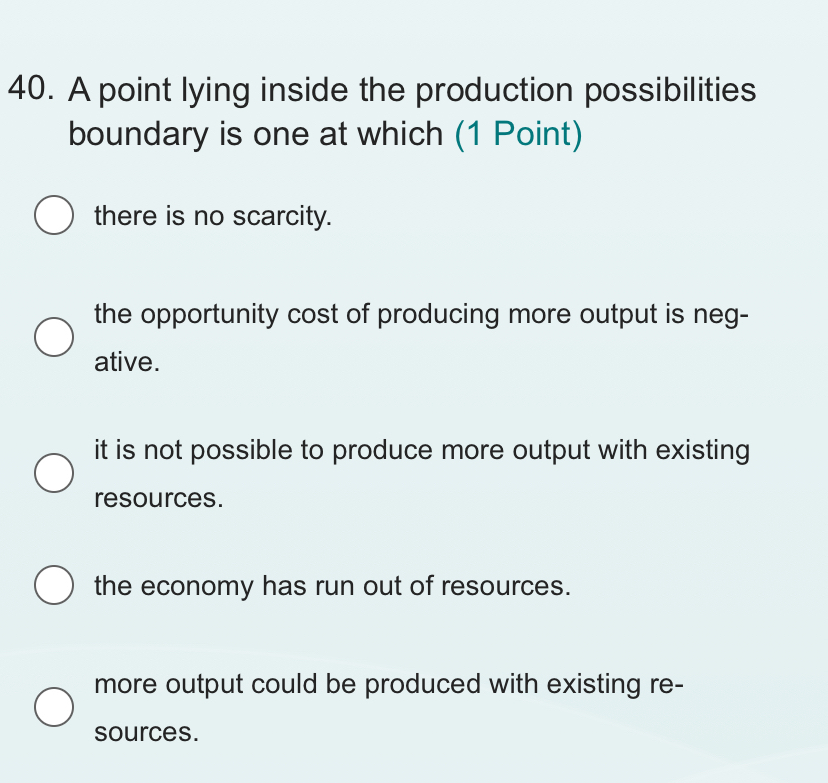 Solved A Point Lying Inside The Production Possibilities Chegg