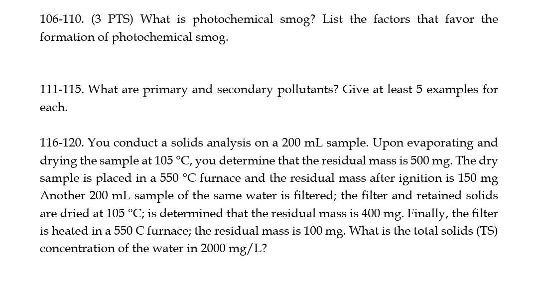 Solved 106 110 3 PTS What Is Photochemical Smog List The Chegg