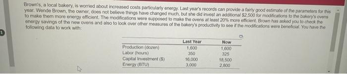 Solved Brown S A Local Bakery Is Worried About Increased Chegg