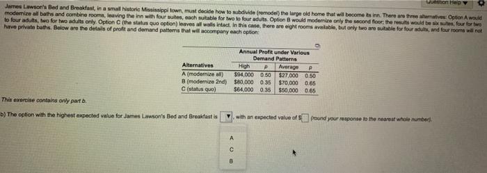 Solved Vuston Hepy James Lawson S Bed And Breakfast In A Chegg