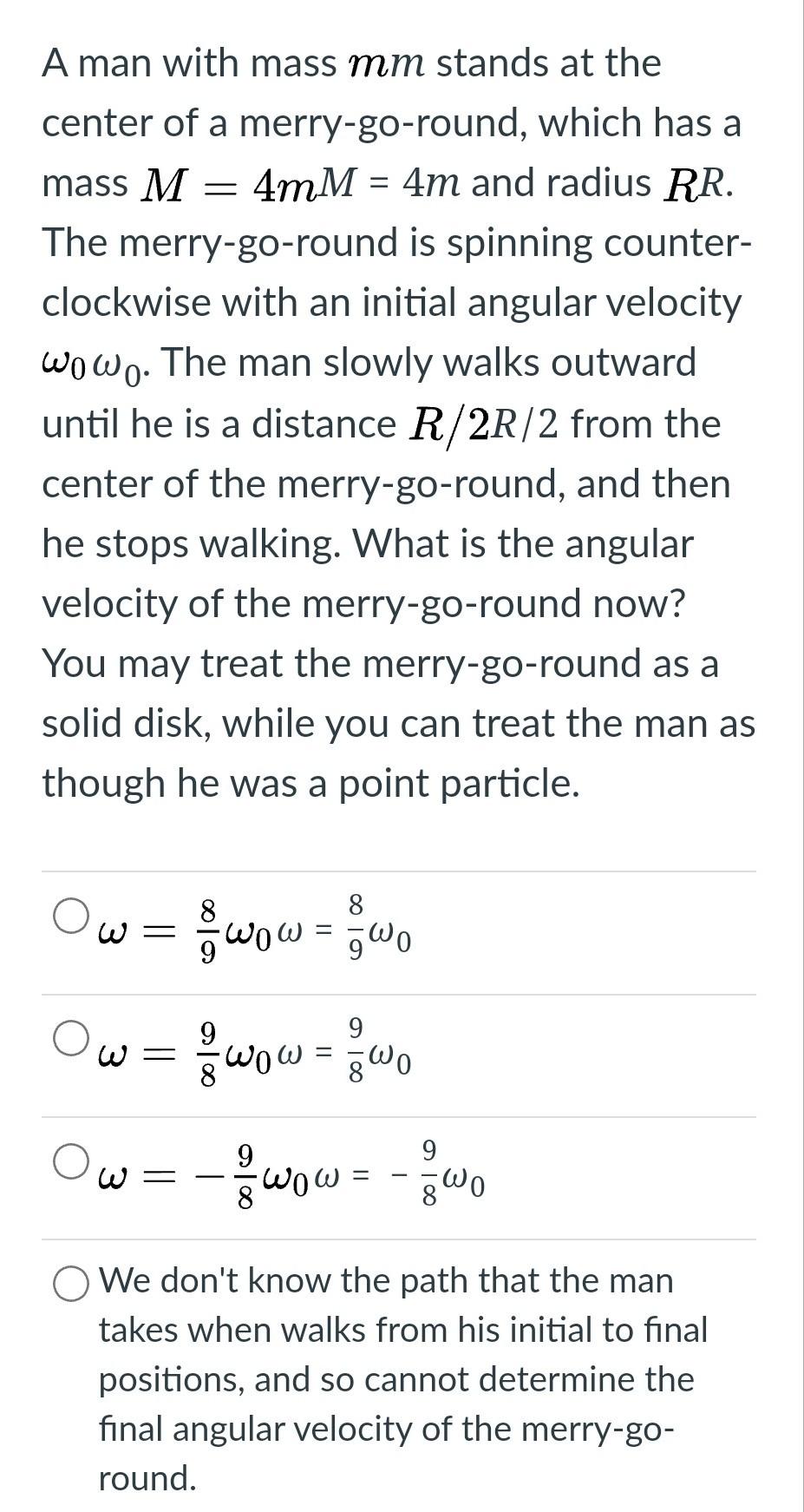 Solved A Man With Mass Mm Stands At The Center Of A Chegg