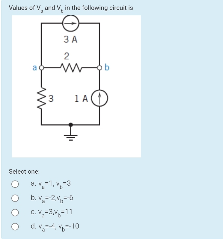 Solved Values Of Va And Vb In The Following Circuit Chegg