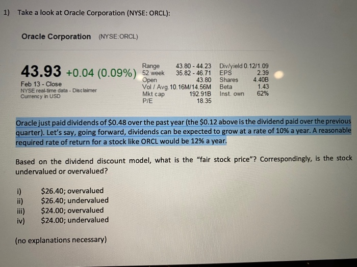 Solved Take A Look At Oracle Corporation Nyse Orcl Chegg