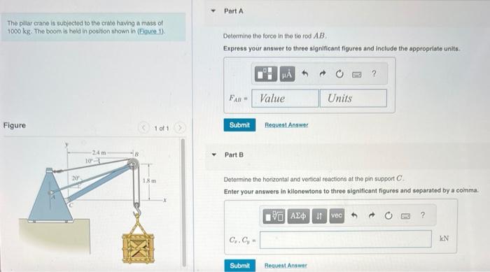 Solved The Pillar Crane Is Subjected To The Crate Having A Chegg