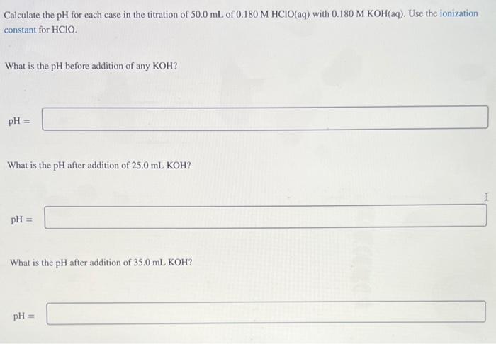 Solved Calculate The PH For Each Case In The Titration Of Chegg