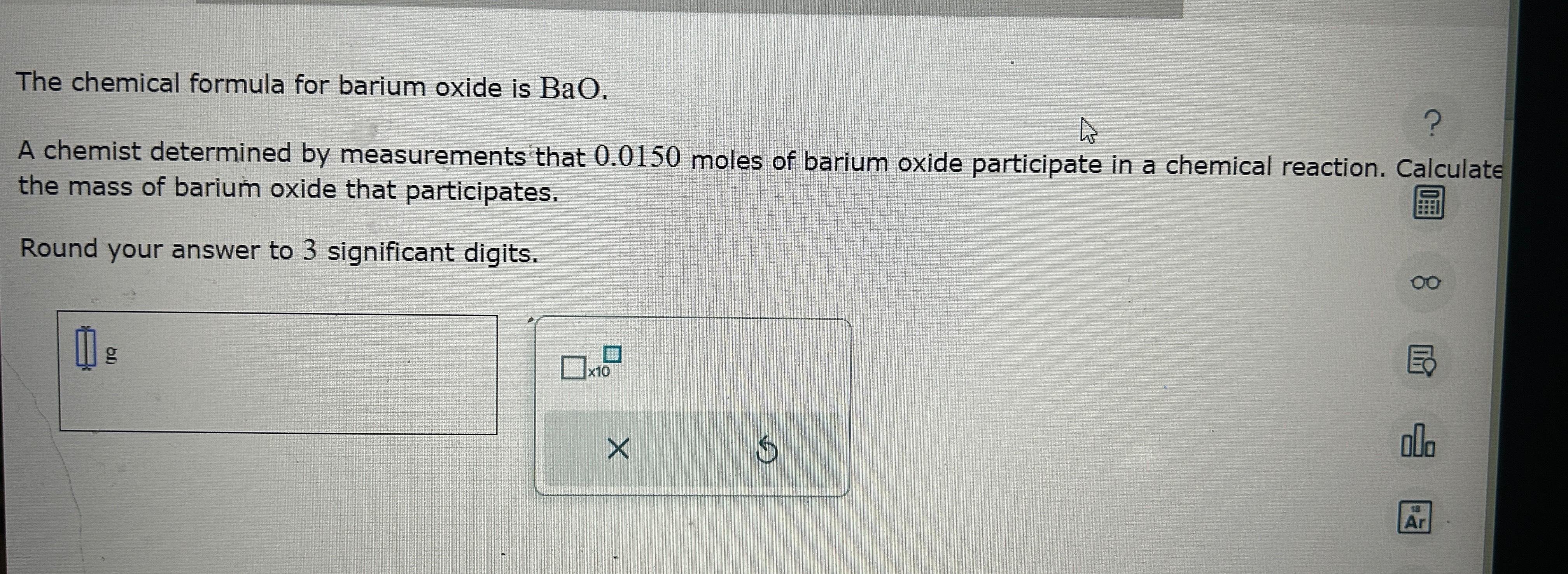 Solved The Chemical Formula For Barium Oxide Is BaO A Chegg