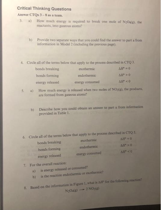 Solved Model 2 Using Enthalpies Of Atom Combination To Chegg