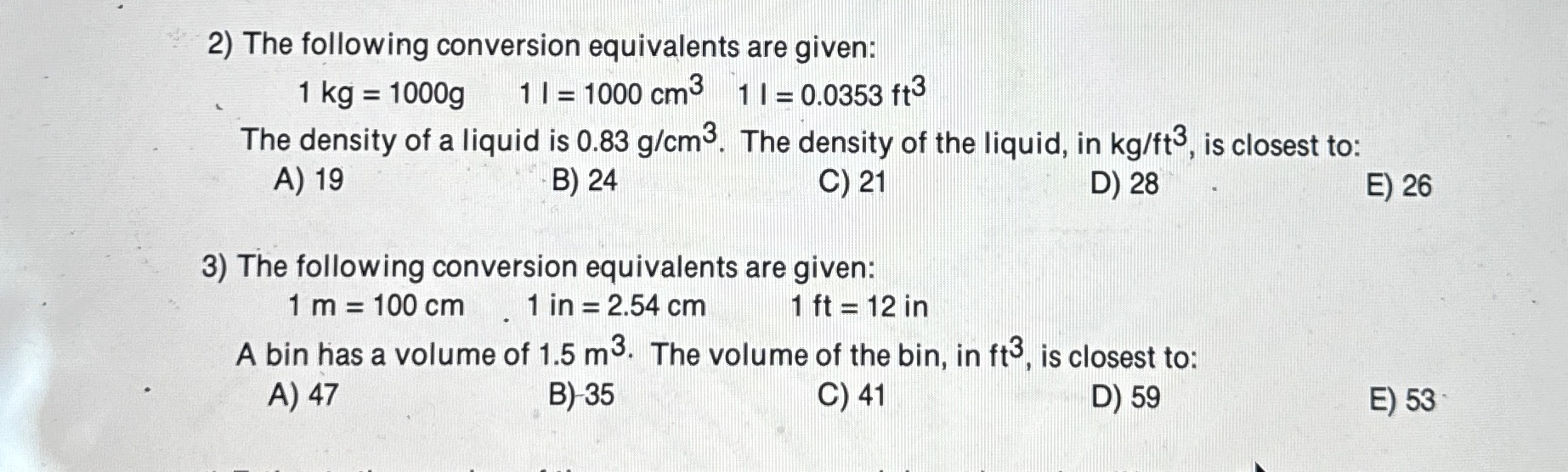 Solved The Following Conversion Equivalents Are Chegg