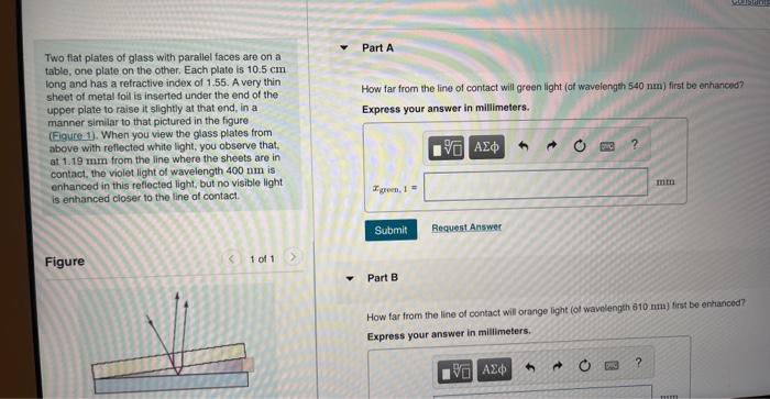 Solved Two Flat Plates Of Glass With Parailel Faces Are On A Chegg