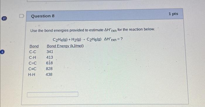 Solved Use the bond energies provided to estimate ΔHrxn Chegg