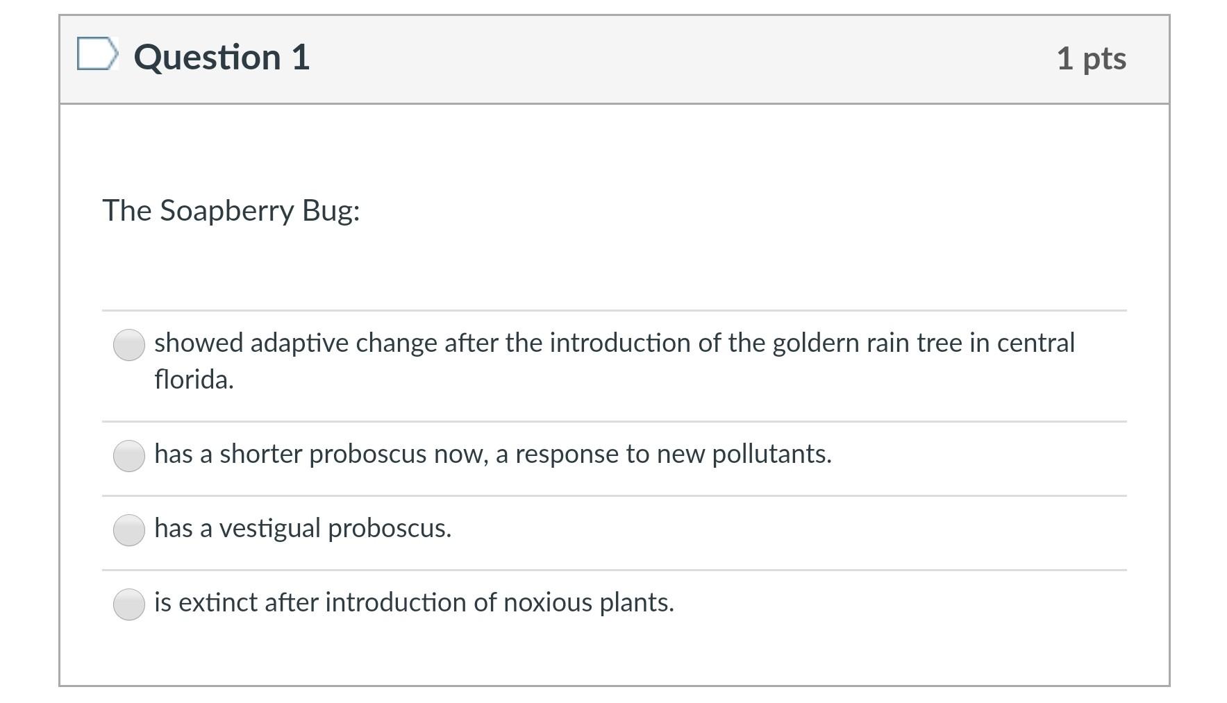 Solved Question 1 1 Pts The Soapberry Bug Showed Adaptive Chegg