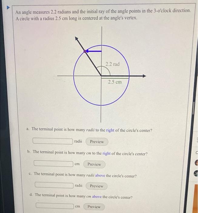 Solved An Angle Measures Radians And The Initial Ray Of Chegg