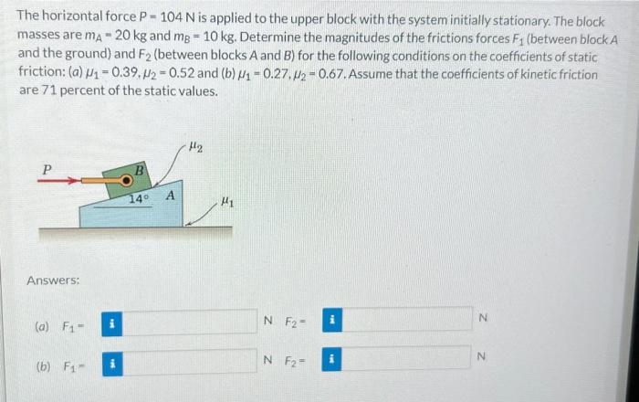 Solved The Horizontal Force P N Is Applied To The Upper Chegg