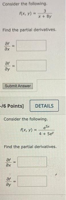 Solved Consider The Following F X Y X 8y3 Find The Partial Chegg