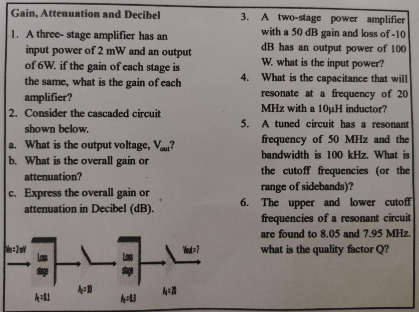 Solved Gain Attenuation And Decibel 1 A Three Stage Chegg