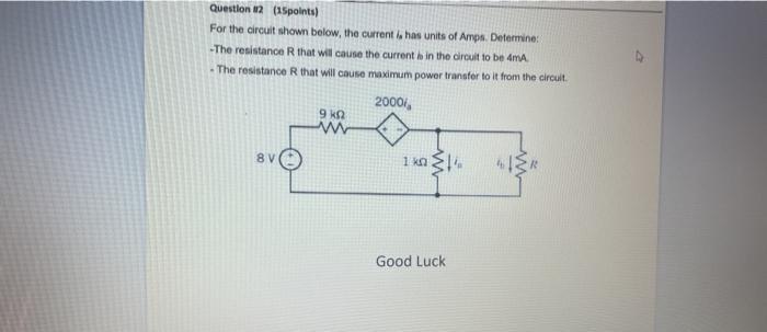 Solved Question Points For The Circuit Shown Below Chegg