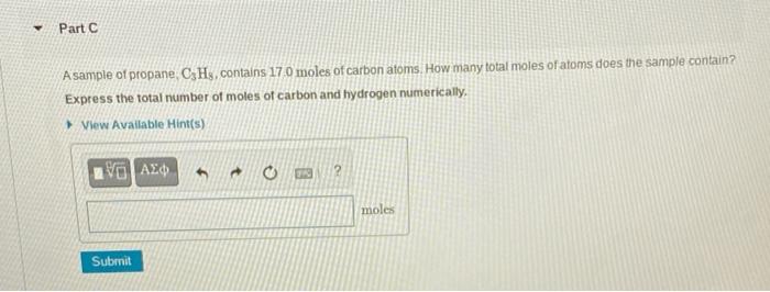 Solved Part C A Sample Of Propane C Hs Contains Moles Chegg