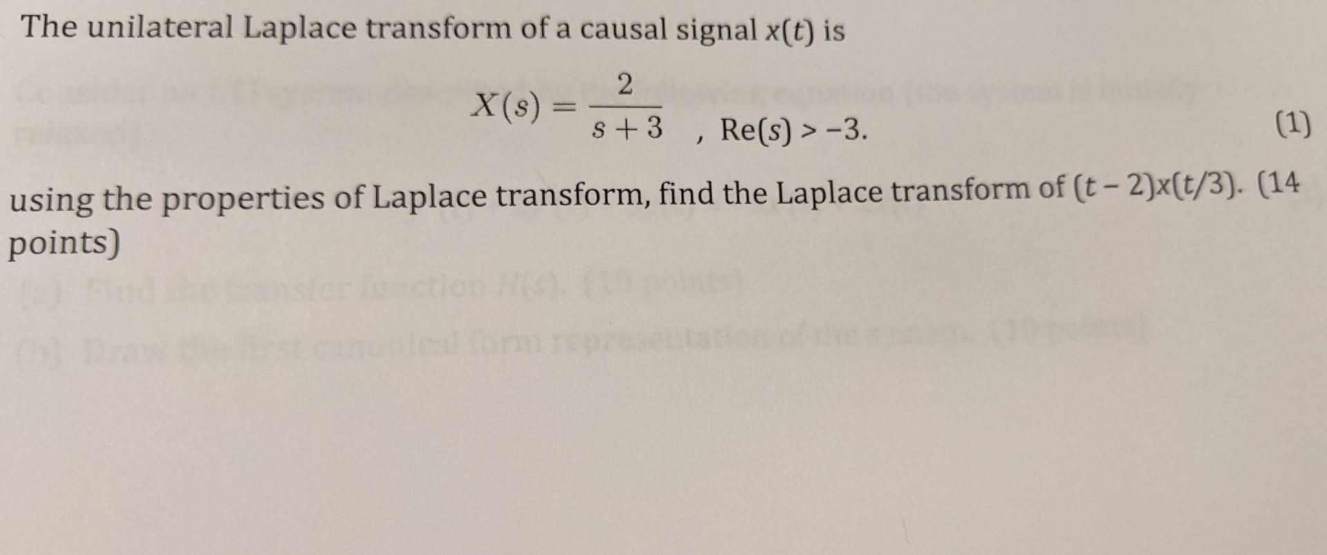 Solved The Unilateral Laplace Transform Of A Causal Signal Chegg