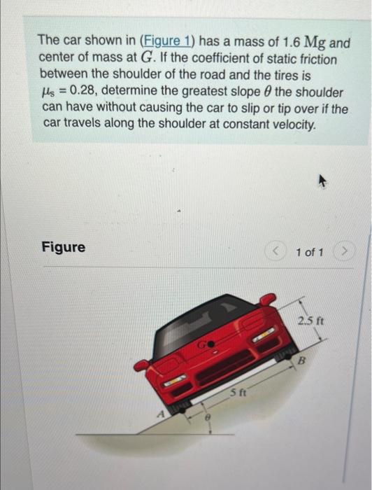 Solved The Car Shown In Figure 1 Has A Mass Of 1 6Mg And Chegg