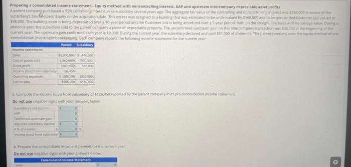 Preparing A Consolidated Income Statement Equity Chegg