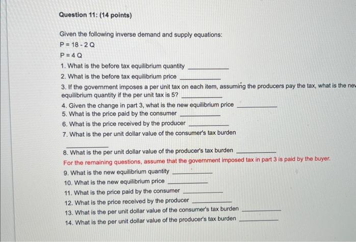 Solved Given The Following Inverse Demand And Supply Chegg