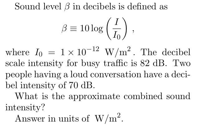 Solved Sound Level In Decibels Is Defined As Log I I Chegg