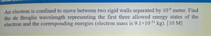 Solved An Electron Is Confined To Move Between Two Rigid Chegg