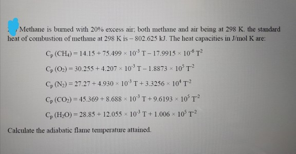 Solved Methane Is Burned With 20 Excess Air Both Methane Chegg