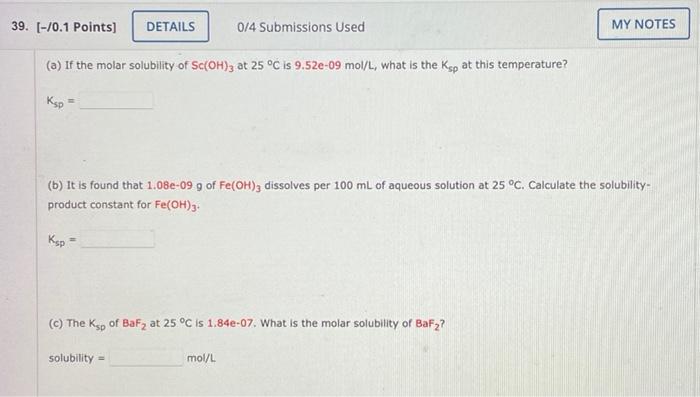 Solved A If The Molar Solubility Of Sc Oh At C Is Chegg