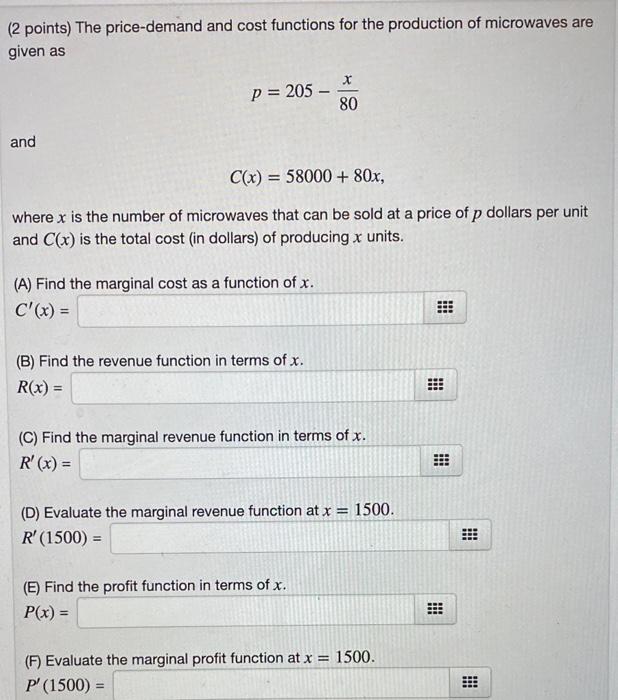 Solved Points The Price Demand And Cost Functions For Chegg