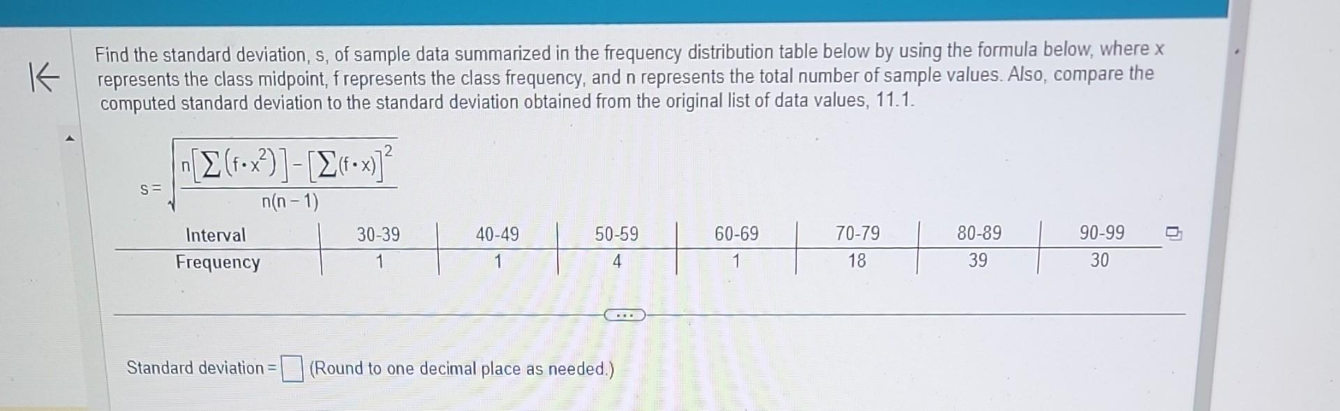 Solved Find The Standard Deviation S Of Sample Data Chegg