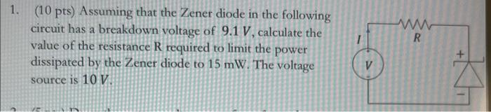 Solved Pts Assuming That The Zener Diode In The Chegg