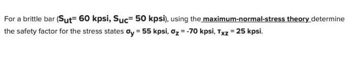 Solved For A Brittle Bar Sut Kpsi Suc Kpsi Using Chegg