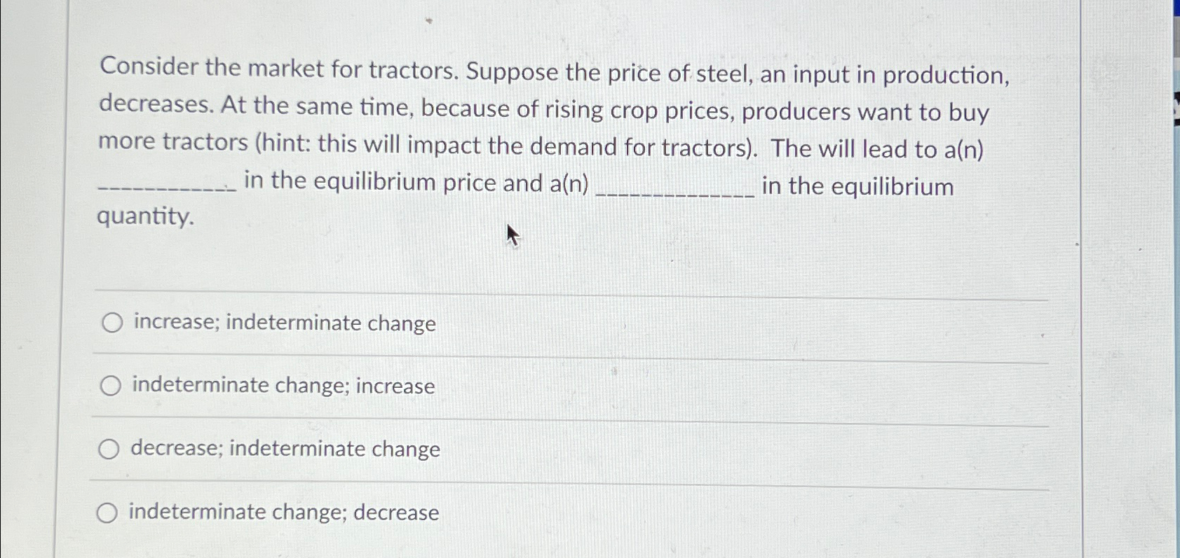 Solved Consider The Market For Tractors Suppose The Price Chegg