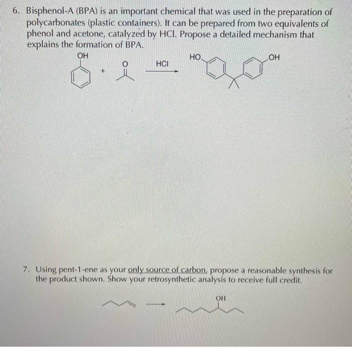 Solved Bisphenol A Bpa Is An Important Chemical That Chegg