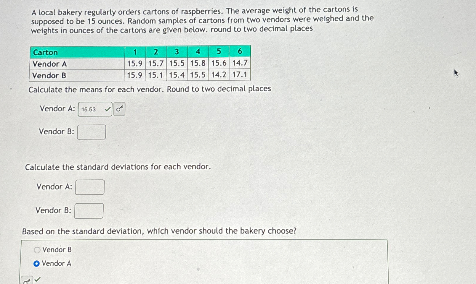 Solved A Local Bakery Regularly Orders Cartons Of Chegg