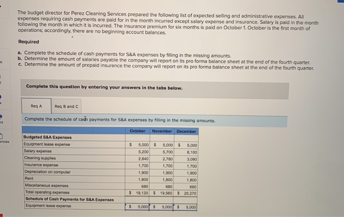 Solved The Budget Director For Perez Cleaning Services Chegg